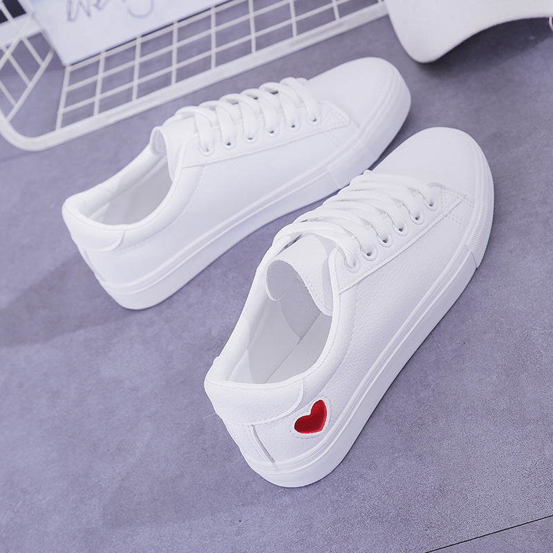 Love Sneakers - Fashion New Woman PU Leather Shoes Ladies Breathable Cute Heart Flats Casual Shoes White Sneakers