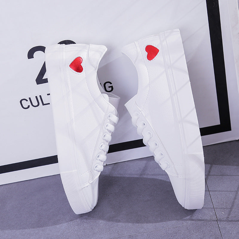 Love Sneakers - Fashion New Woman PU Leather Shoes Ladies Breathable Cute Heart Flats Casual Shoes White Sneakers