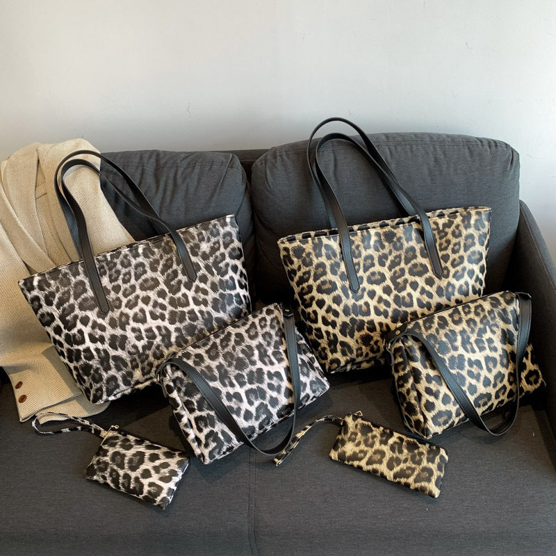 Large Capacity Leopard Print Tote Three-piece Set