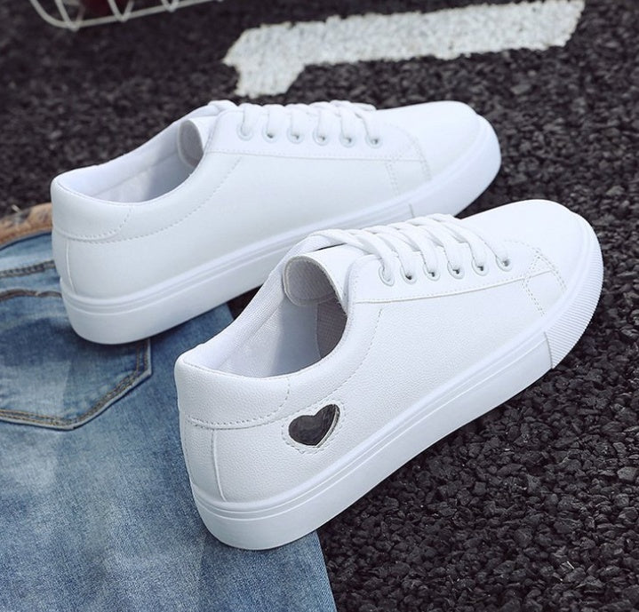 Love Sneakers - Fashion New Woman PU Leather Shoes Ladies Breathable Cute Heart Flats Casual Shoes White Sneakers