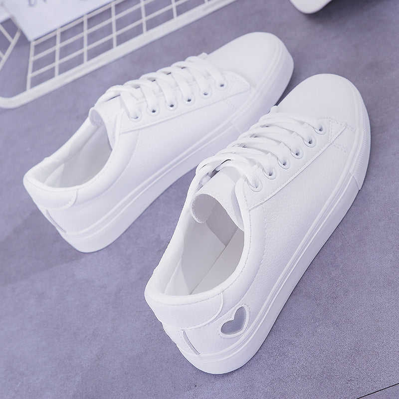 Love Sneakers - Fashion New Woman PU Leather Shoes Ladies Breathable Cute Heart Flats Casual Shoes White Sneakers