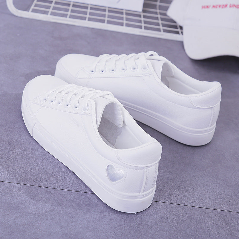 Love Sneakers - Fashion New Woman PU Leather Shoes Ladies Breathable Cute Heart Flats Casual Shoes White Sneakers