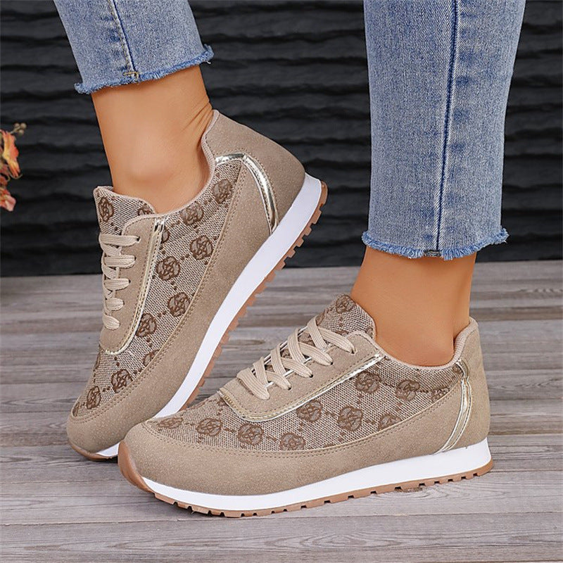 Flower Print Lace-up Sneakers - Casual Fashion Lightweight Breathable Walking Running Sports Shoes Women Flats