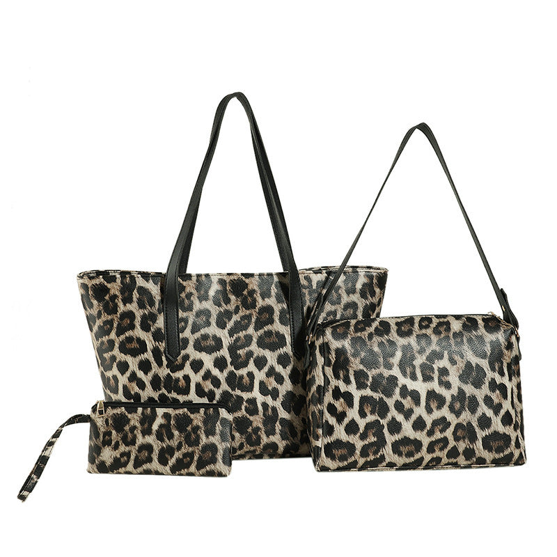 Large Capacity Leopard Print Tote Three-piece Set