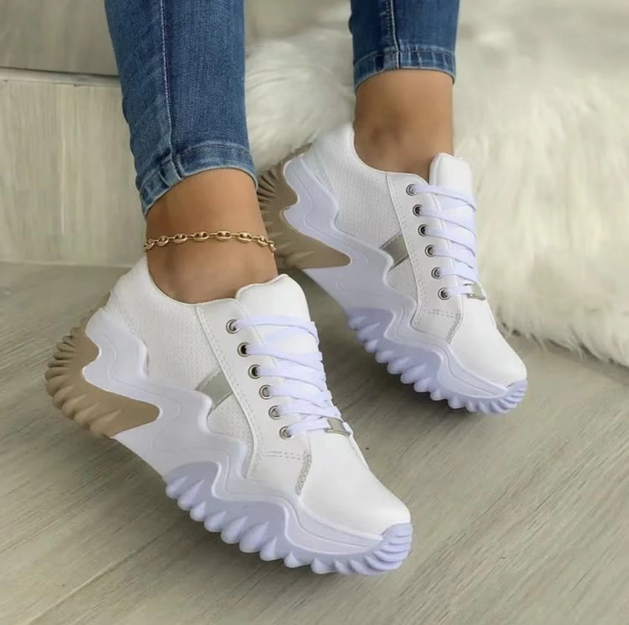 Wedge Sneaker - Women Shoes Lace-up Sports Sneakers