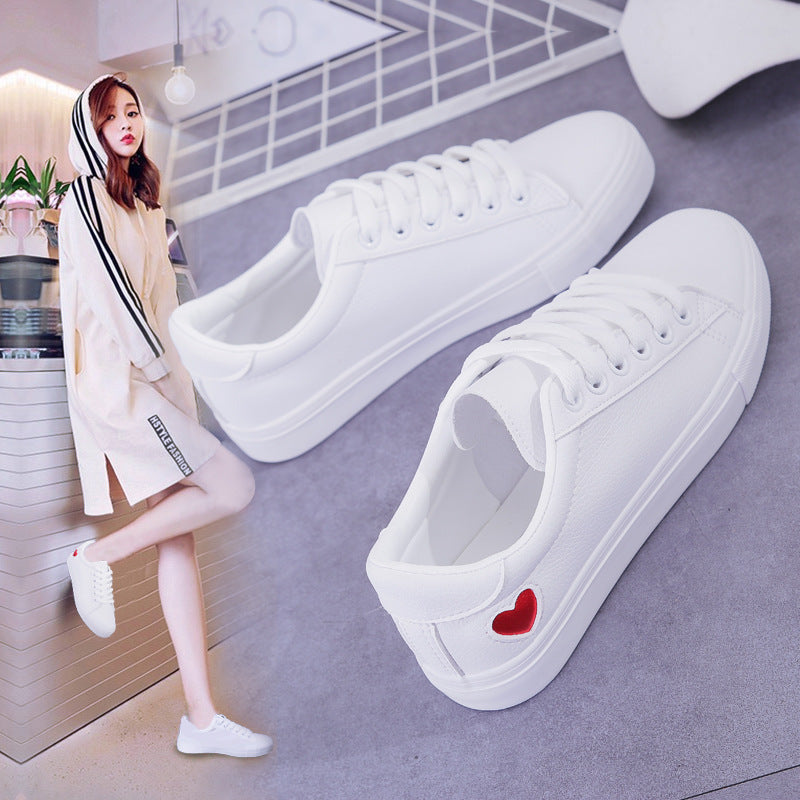 Love Sneakers - Fashion New Woman PU Leather Shoes Ladies Breathable Cute Heart Flats Casual Shoes White Sneakers