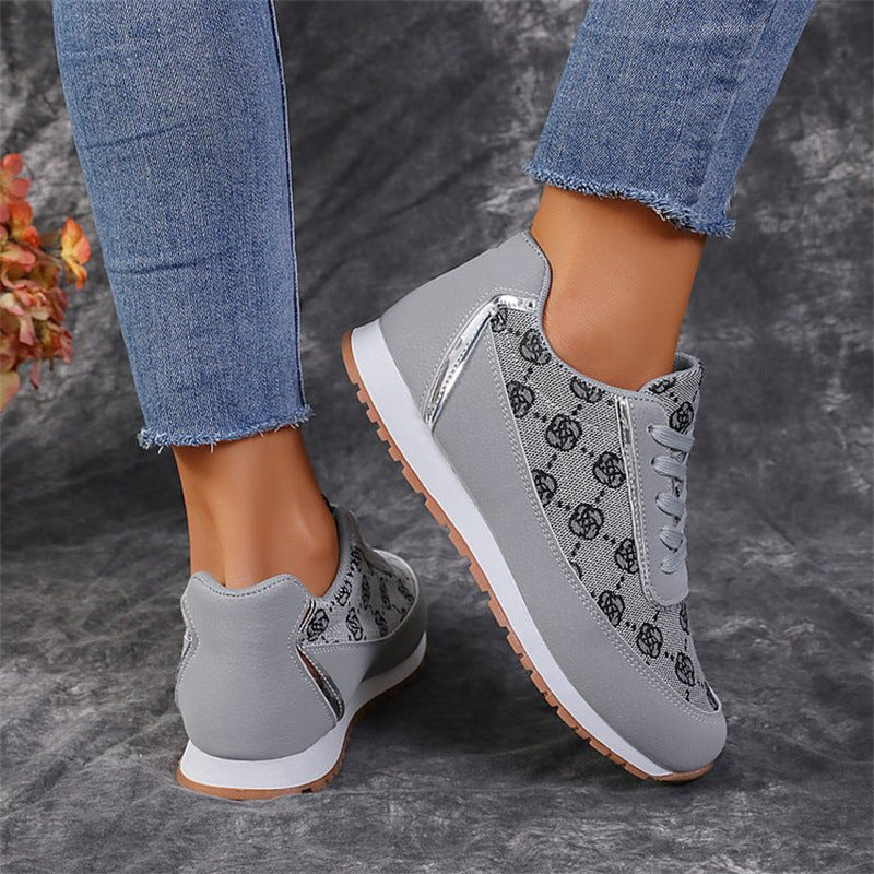 Flower Print Lace-up Sneakers - Casual Fashion Lightweight Breathable Walking Running Sports Shoes Women Flats